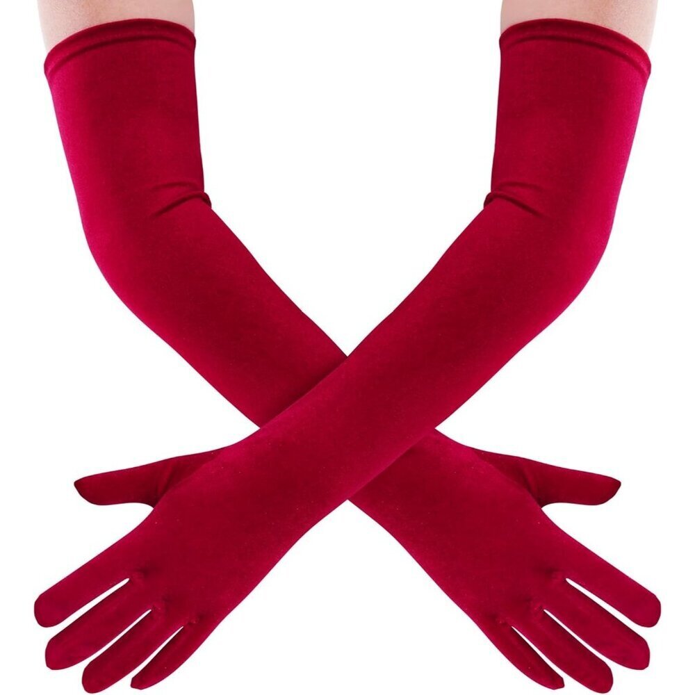 Women's Wine Red Velvet Long Gloves Elbow Length Costume Flapper Evening Banquet